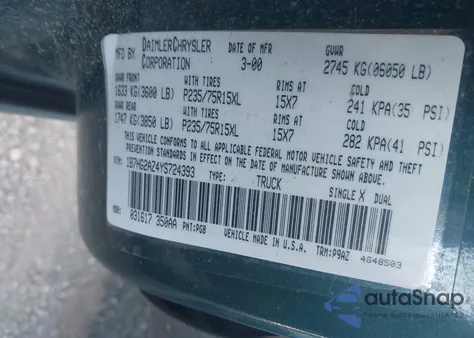 2000 Dodge Dakota Slt/Sport из США, поврежденный, VIN 1B7HG2AZ4YS724393